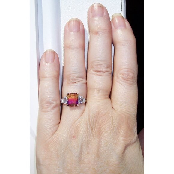 925 STERLING SILVER Emerald Cut Gradient Cubic Zirconia Ring - Picture 3 of 16